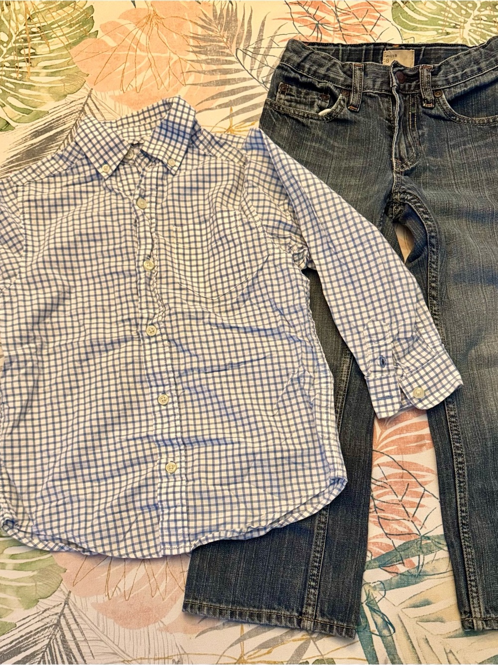 Kids' Blue Checked Button-Down Shirt - Classic Dress Top and Gap kids jeans lot